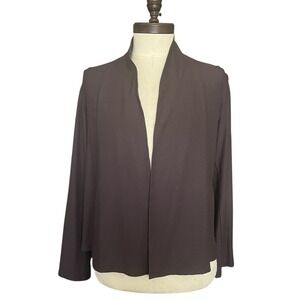 Eileen Fisher Cardigan Open Front Pleated Back SZ M Casual Minimalist Brown*